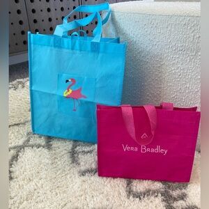 vera bradley and pink flamingo reusable tote shopping bags lot of 2